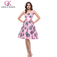 Grace Karin New Design Printemps été Longueur imprimée du genou Rose 50s Robe rétro CL6293-2 #